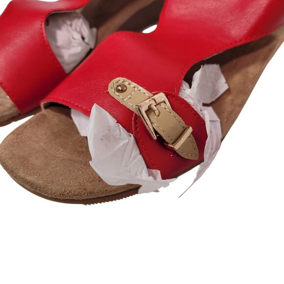 Cloud 90 Women's Red Open-Toe Leather Wedge Sandals With Buckle Straps Size 7 - Picture 3 of 12